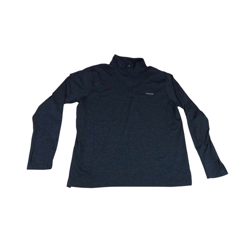 Reebok Mens Quarter Zip Pullover Navy Blue Space Dye Thumbhole 3RSMJ757‎ Large